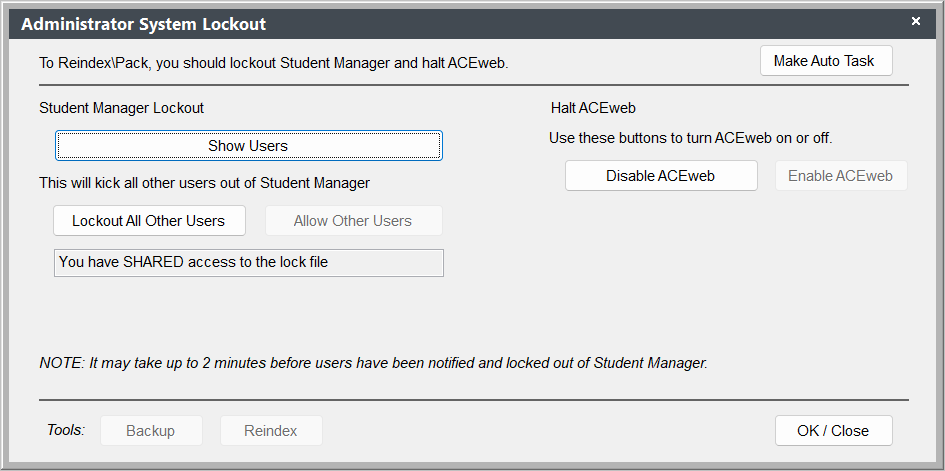 Administrator System Lockout screen