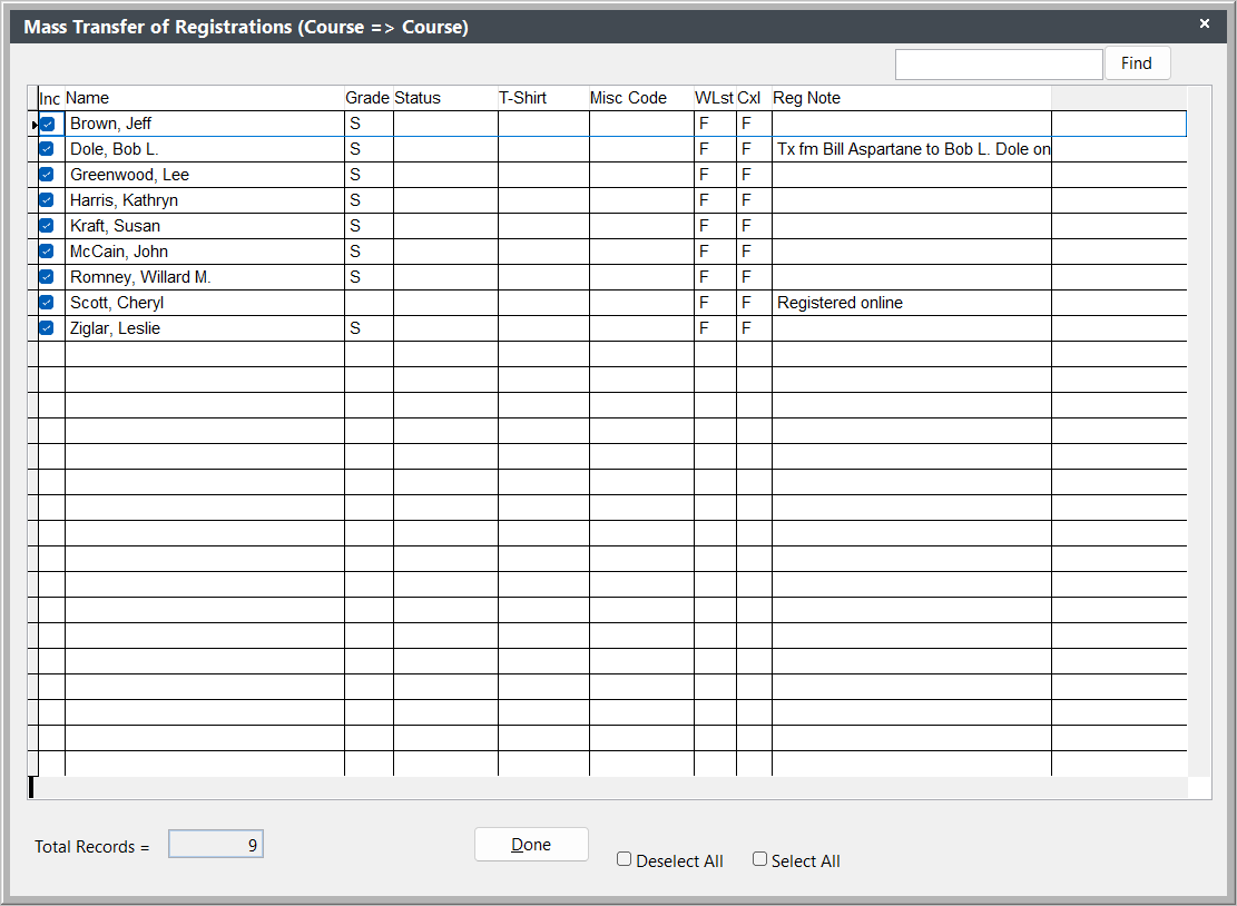 Transfer List