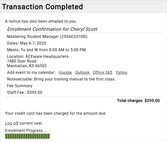 Transaction Completed Page