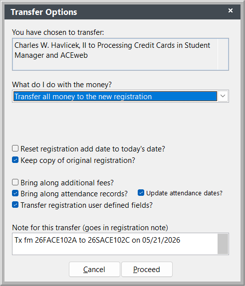 Transfer Wizard Screen