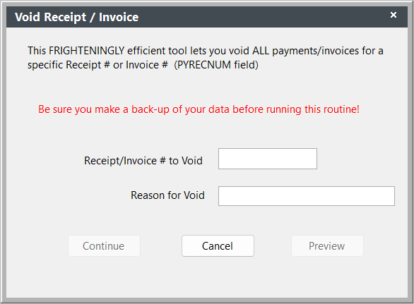 Void Receipt / Invoice Screen