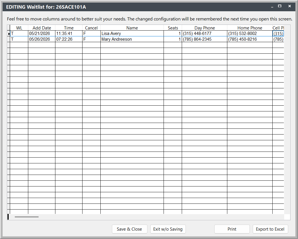 View Waitlist