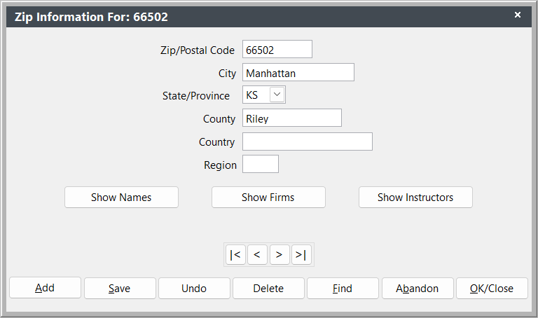 Zip Code Screen
