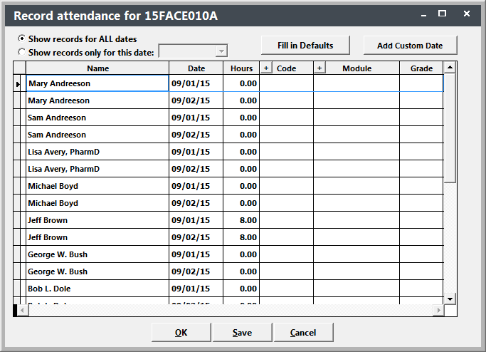 Attendance Tracking Screen