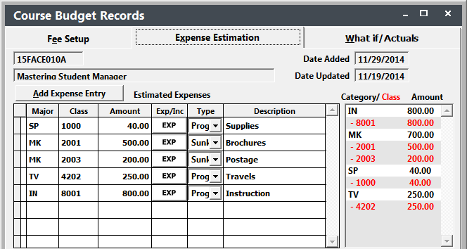 Budget Expense Estimation Tab