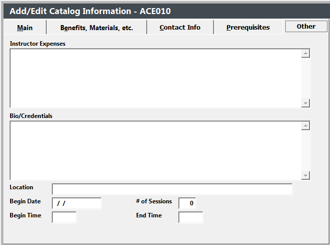 Catalog Other Tab