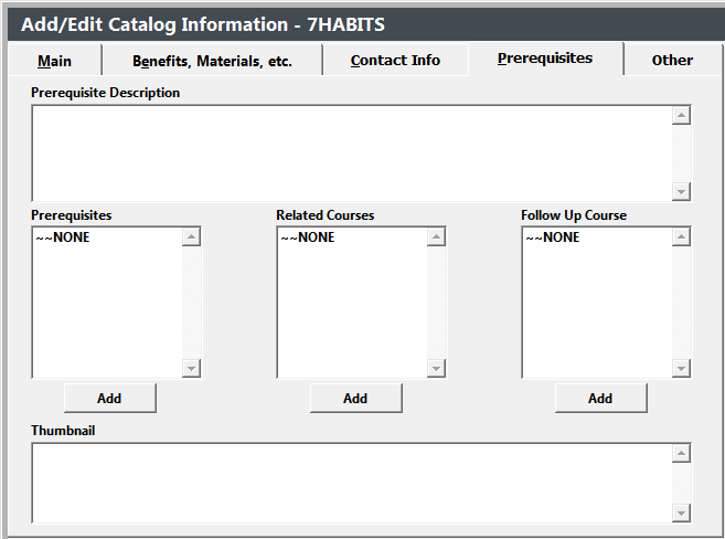 Catalog Prerequisite Tab