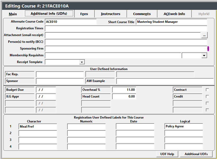 Course Additional Info Tab