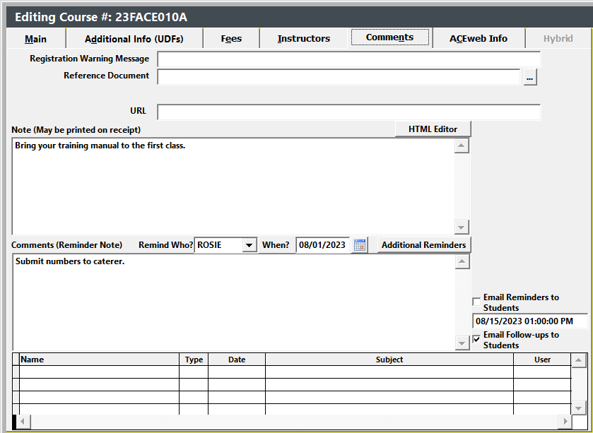 Course Comments Tab