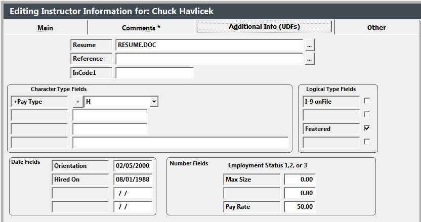 Faculty Additional Info Tab