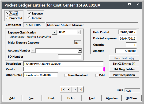 Pocket Ledger Screen