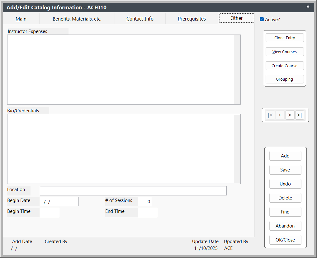 Catalog Other Tab