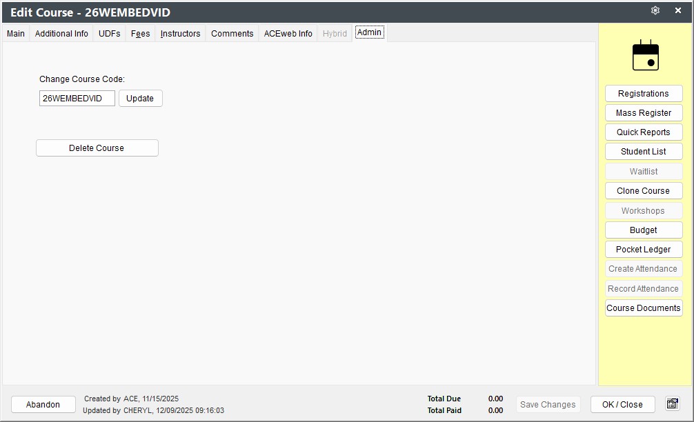 Course Admin Tab