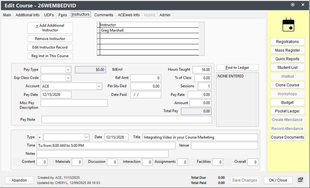 Course Instructor Tab