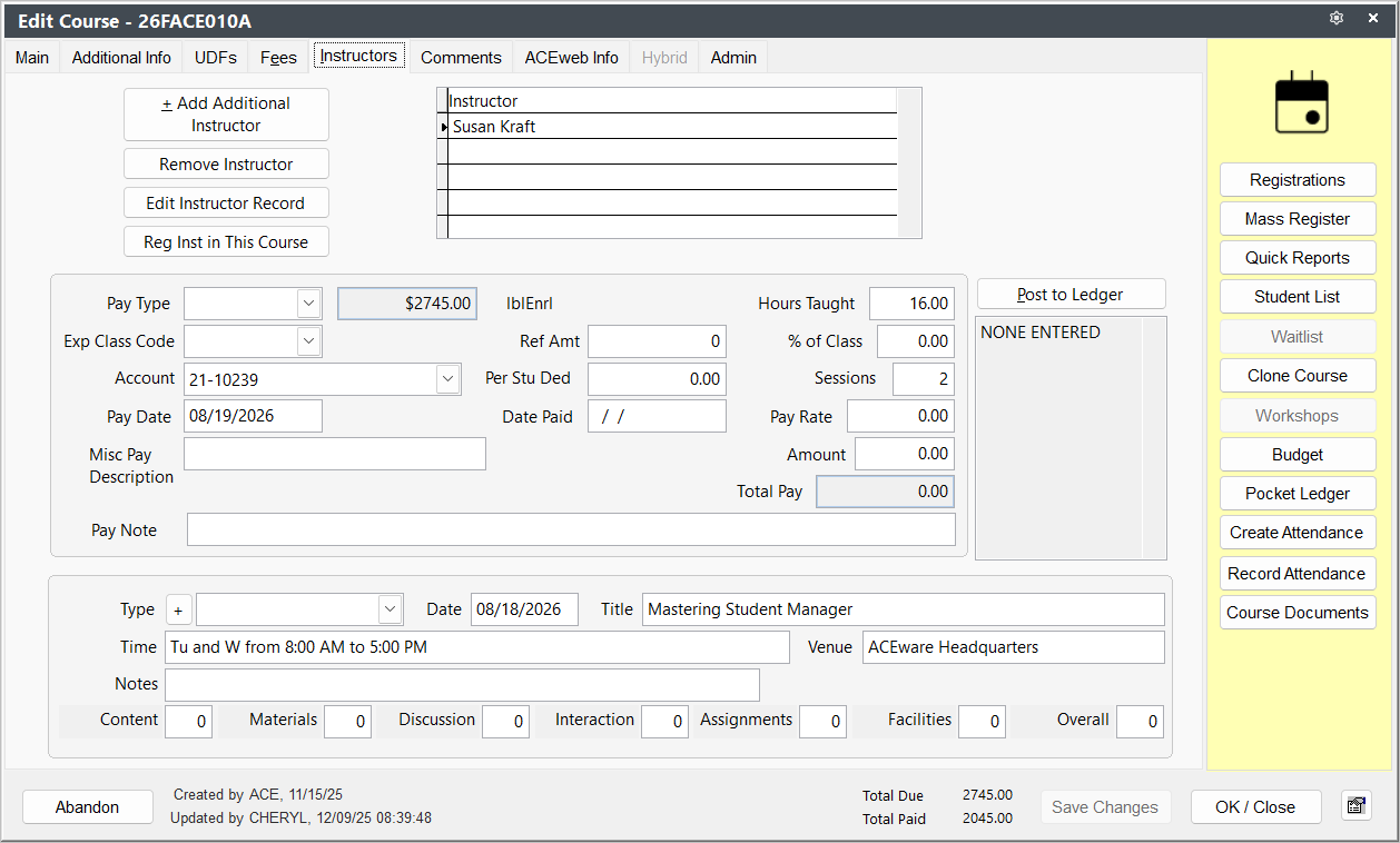 Course Instructor Tab