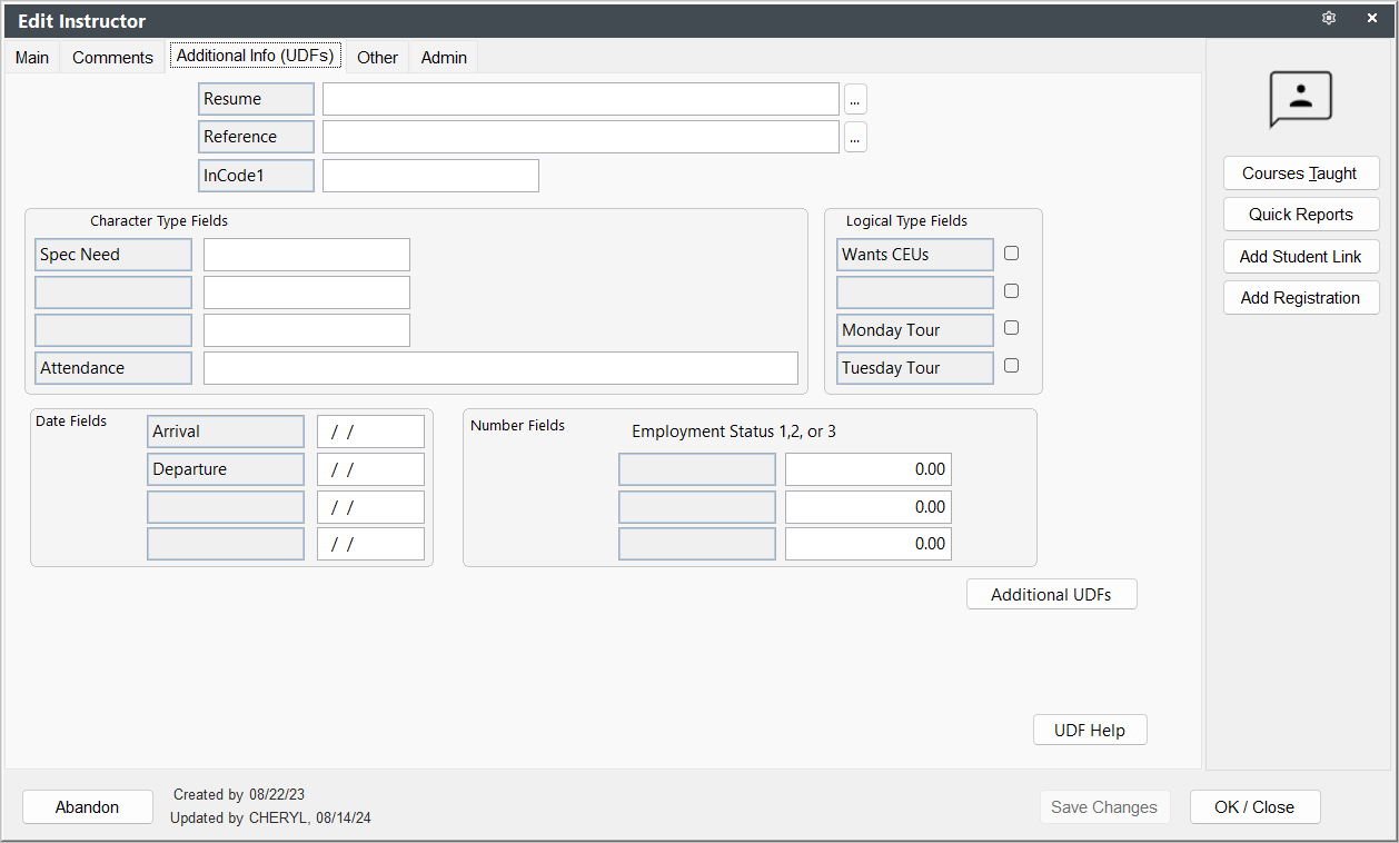 Faculty Additional Info Tab