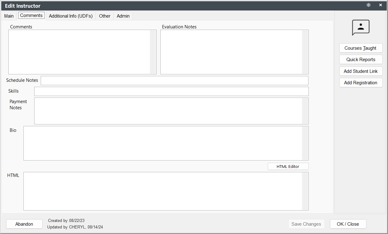 Faculty Comments Tab