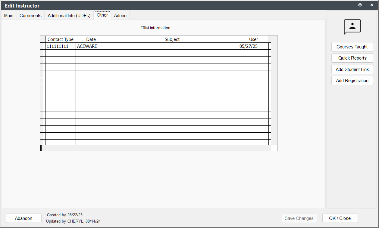 Faculty Other Tab