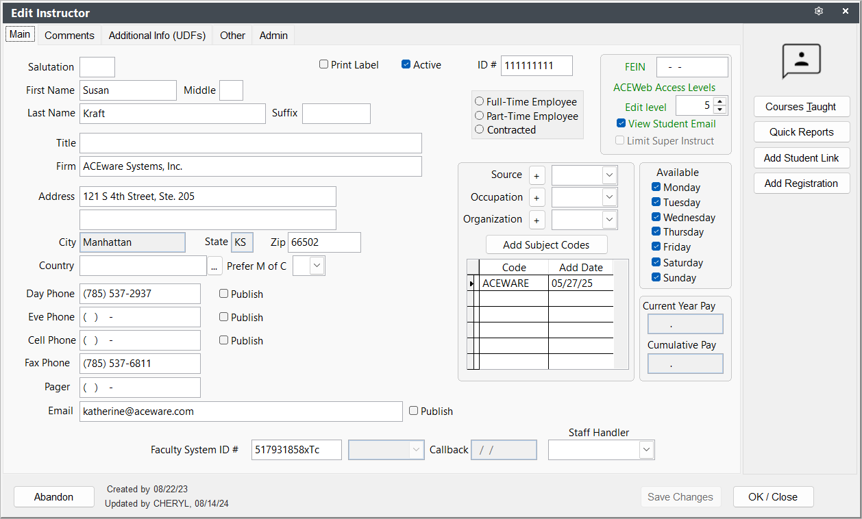 Faculty Manager Screen