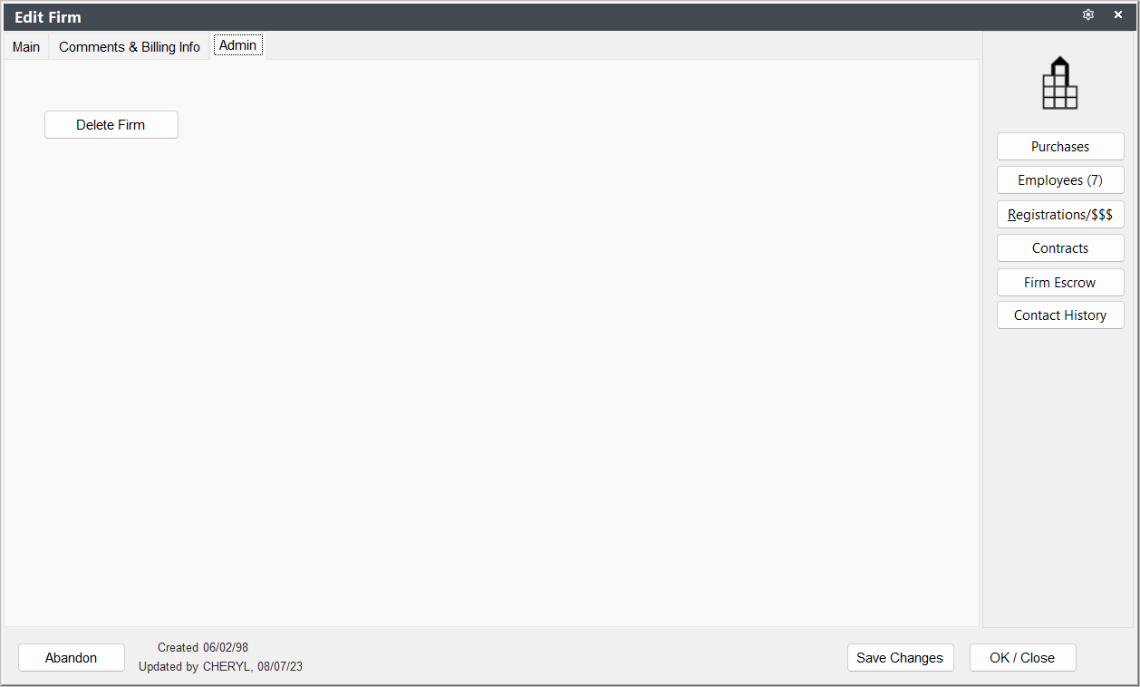 Firm Admin Tab