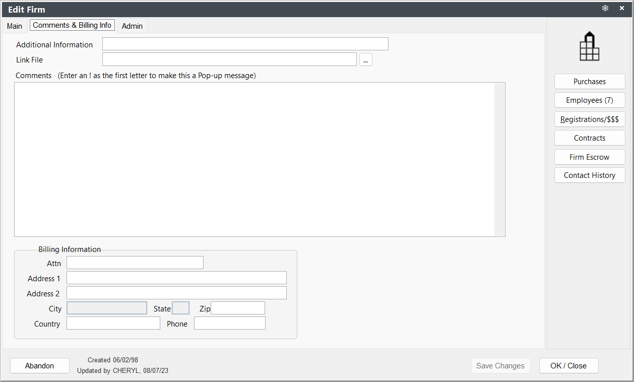 Firm Comments Tab