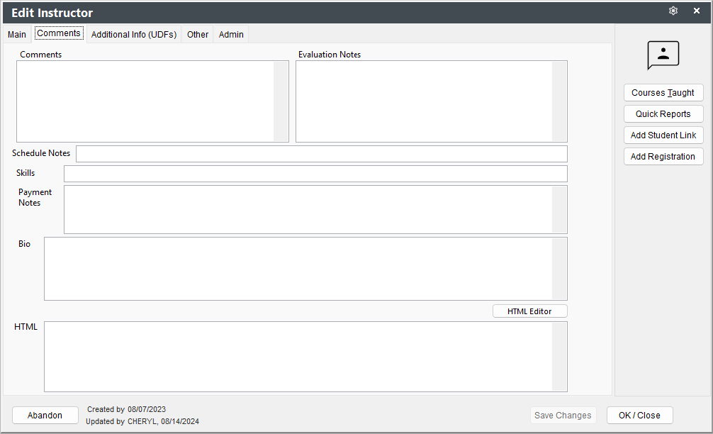 Faculty Comments Tab