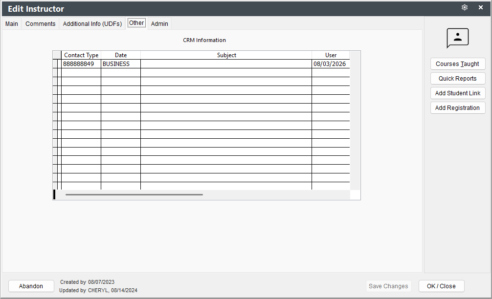 Faculty Other Tab