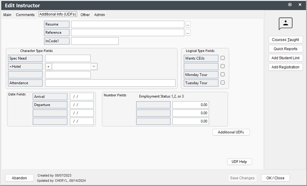 Faculty Additional Info Tab