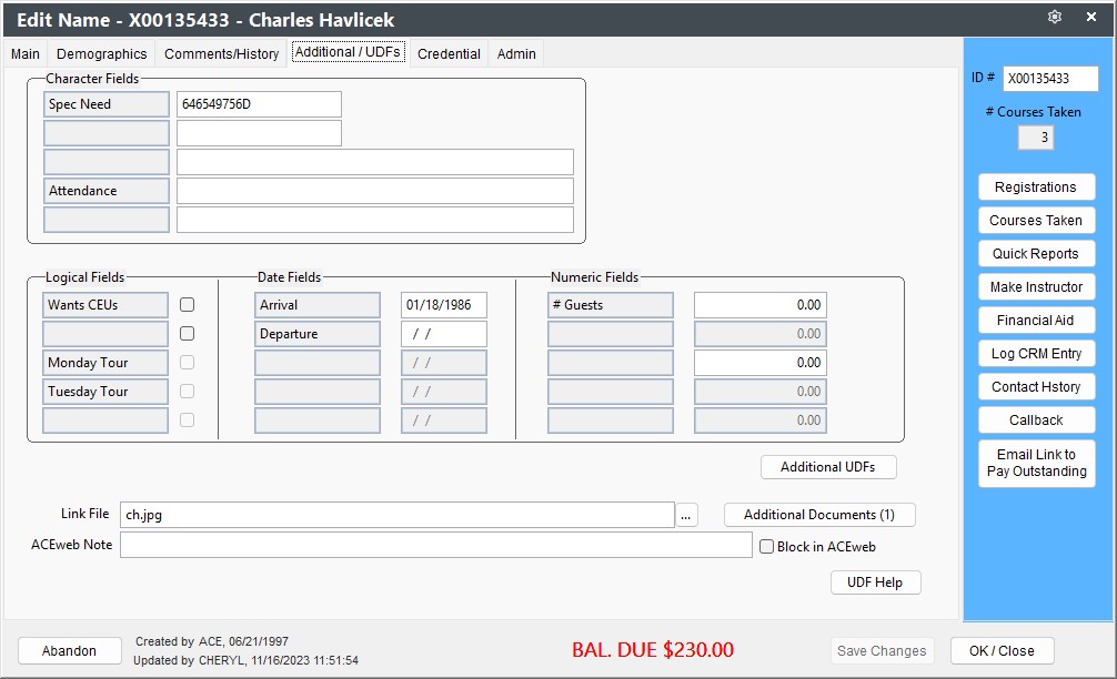 Names Additional Info Tab