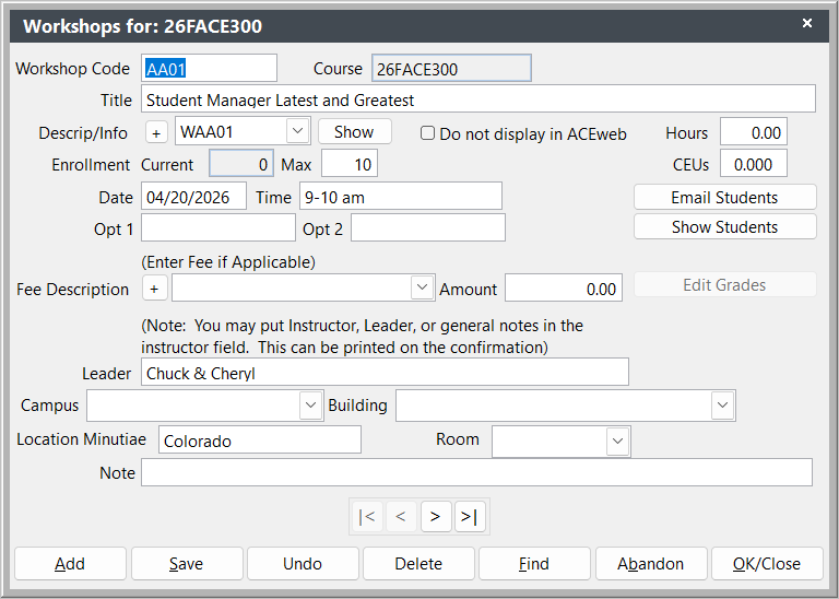 Workshop Screen